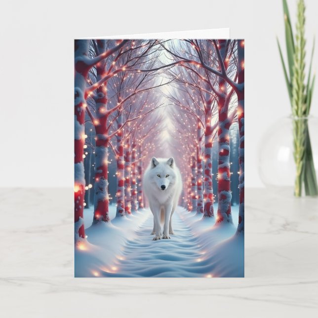 Carte Loup majestueux dans la forêt de vacances de neige (Devant)