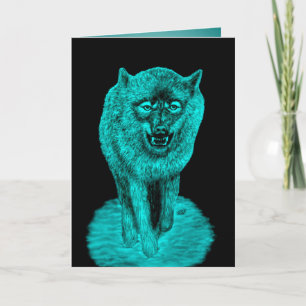 Carte Loup noir en colère dans la nuit
