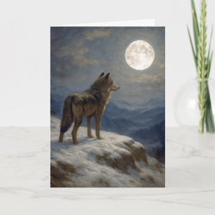Carte Loup solitaire d'anniversaire sur un sommet de mon