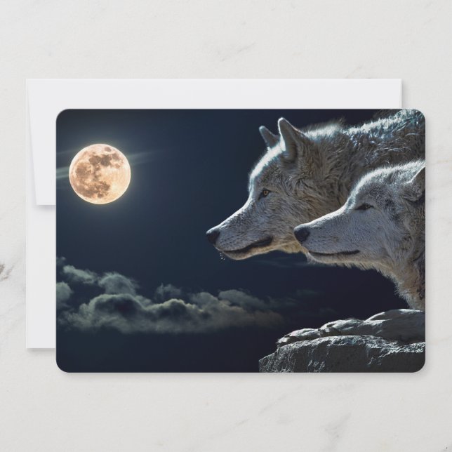 Carte Loups hurlant à la Pleine lune de nuit (Devant)