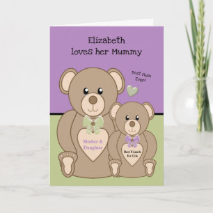 Carte L'ours en peluche vous aime maman violet et vert