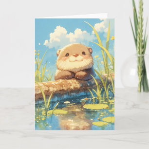 Carte Loutre joueur dans une prairie ensoleillée