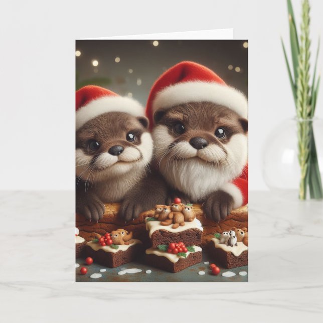 Carte Loutres Adorables avec Brownies de Noël (Devant)