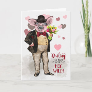 Carte Love and Romance Funny Hipster Pig Hog Wild