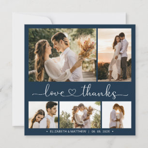 Carte Love and Thanks Heart 5 Photo Collage Mariage