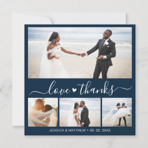 Carte Love and Thanks Navy Script Photo Collage Wedding