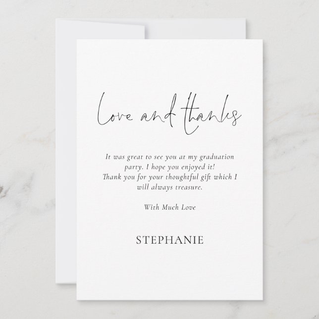 Carte Love and Thanks Script Merci de graduation photo (Devant)