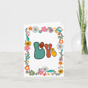 Carte LOVE Flower Power Super 70's inspiré salutation