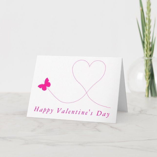 Carte Love Heart Pink Butterfly Valentine's Day Card (Devant)