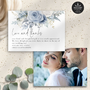 Carte Love Merci Photo Blue Florals Mariage Merci