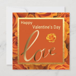 Carte Love Orange Rose Gold Happy Valentines Day Card
