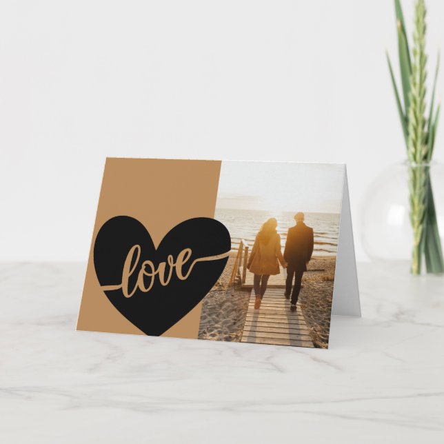 Carte Love Script Heart Gold Black Valentine's Photo (Devant)