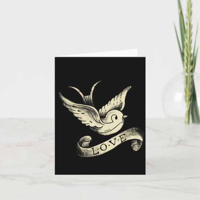 Carte Love Sparrow Vintage Tattoo Design  (Devant)