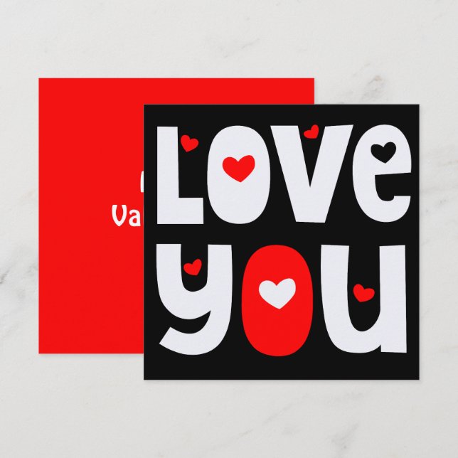 Carte Love You Cote Happy Valentines Blanc Rouge Noir (Devant / Derrière)
