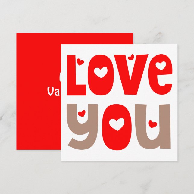 Carte Love You Cote Happy Valentines Day Rouge Blanc (Devant / Derrière)