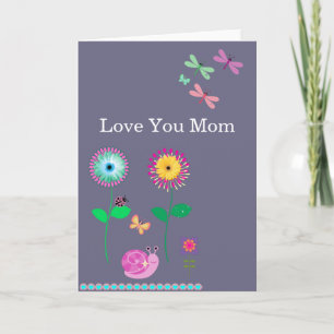 Carte Love You Mom Floral Dragonflies Card