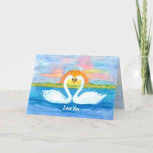 Carte Love You Swans Sunrise Heureuse Sainte-Valentin