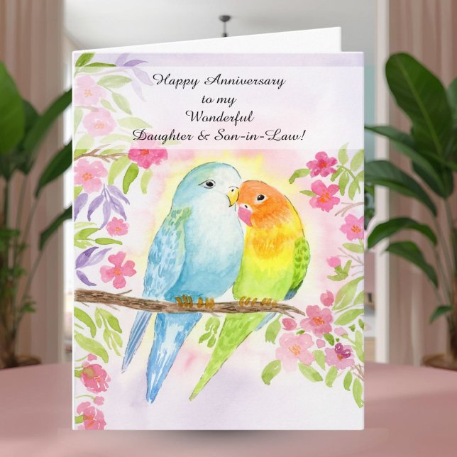 Carte Lovebirds Daughter & Son in Law Happy Anniversary  (Créateur téléchargé)