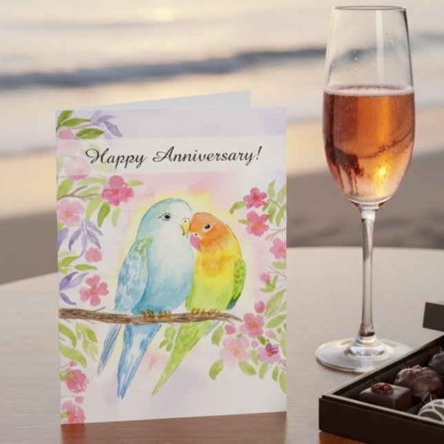 Carte Lovebirds Happy Anniversary  (Créateur téléchargé)