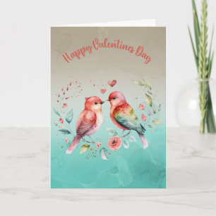 Carte Lovebirds in Bloom : salutation Heureuse Sainte-Va