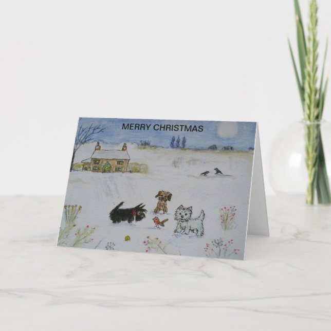 Carte Lovely Scottie chien Westie terrier Christmas Card (Devant)
