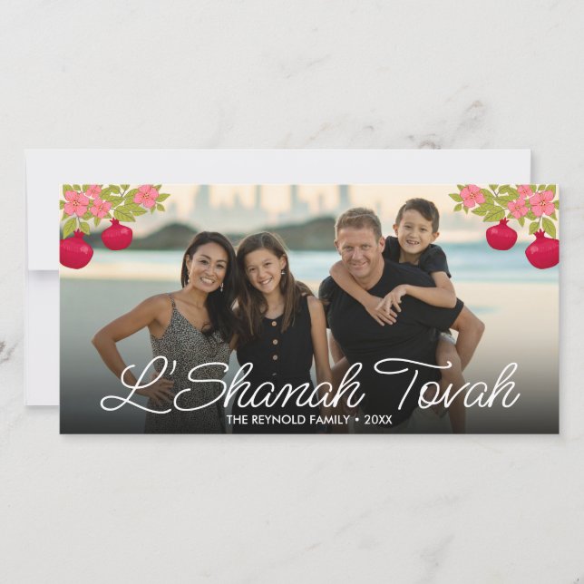 Carte L'Shanah Tovah Script Photo Fleur de grenade (Devant)