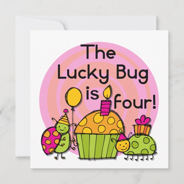 Carte Lucky Bug Cupcake 4th Birthday T-shirts et cadeaux (Devant)