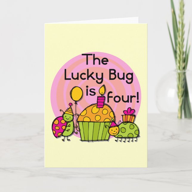 Carte Lucky Bug Cupcake 4th Birthday T-shirts et cadeaux (Devant)