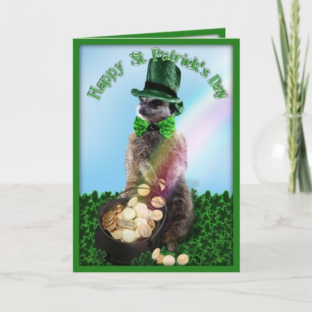 Carte Lucky Meerkat avec Pot Of Gold St. Patrick's Day (Devant)