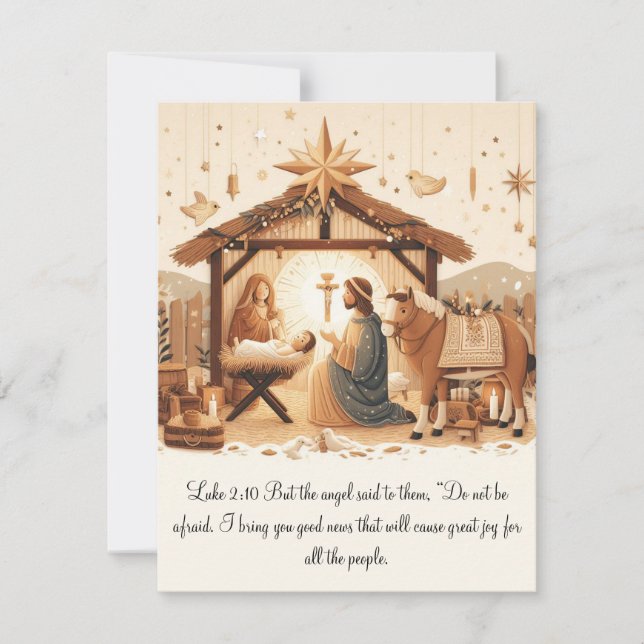 Carte Luke 2 Manger Scene Flat Card (Écrivez votre (Devant)