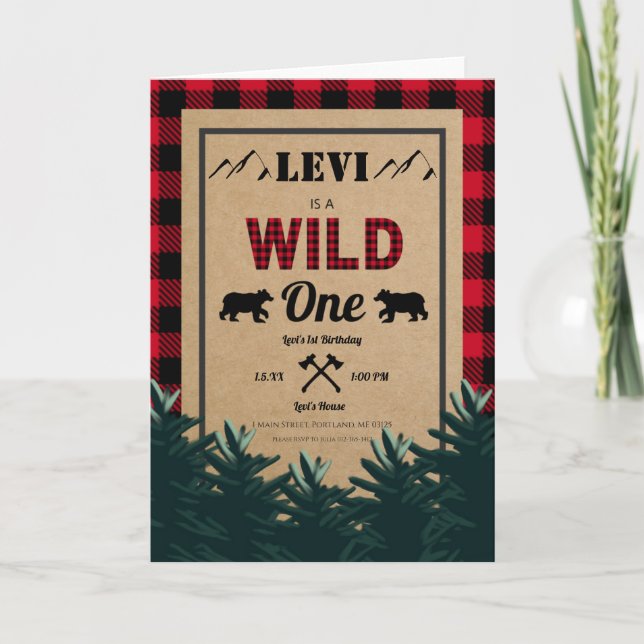 Carte Lumberjack premier anniversaire, Wild One Invitati (Devant)