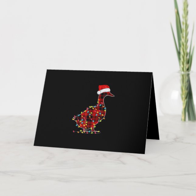 Carte Lumière de Noël Canard Drôle Rouge à Carreaux Asso (Devant)