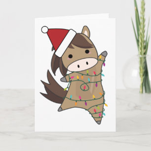 Carte Lumières de fée de Noël de cheval Animaux mignons