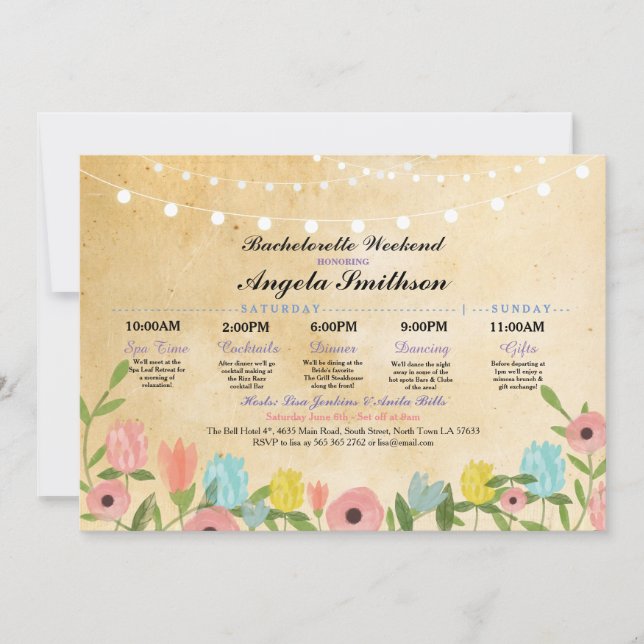 Carte Lumières de Fête de Fiançailles Floral Itinéraire  (Devant)