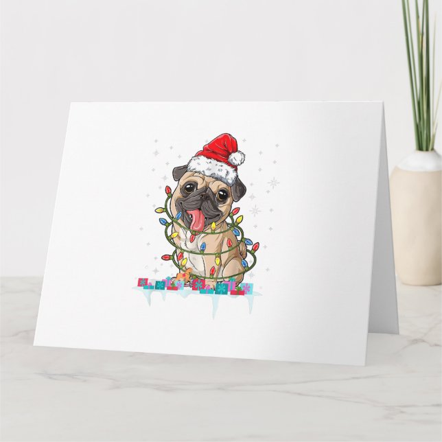 Carte Lumières de l'arbre de Noël Pug Santa Cadeaux de N (Devant)