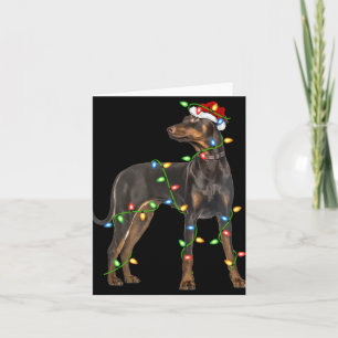 Carte Lumières de Noël Chapeau de Père Noël Doberman Nsc