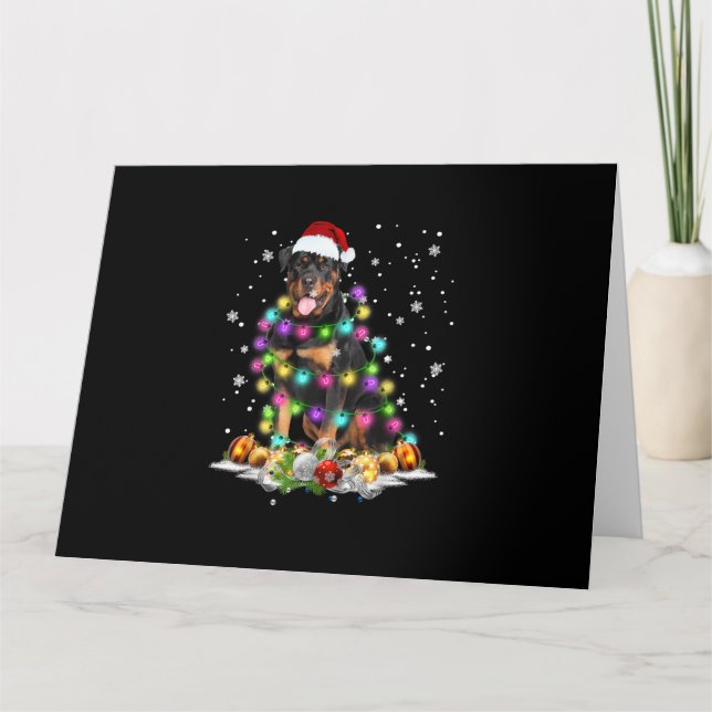 Carte Lumières de Noël Rottweiler Père Noël Arbre de Noë (Devant)