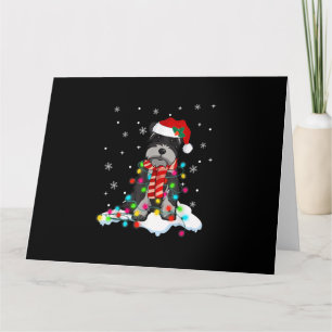 Carte lumières de Noël schnauzer mignon avec chapeau san