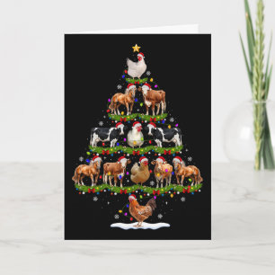 Carte Lumières de sapin de Noël animal poulet vache chèv