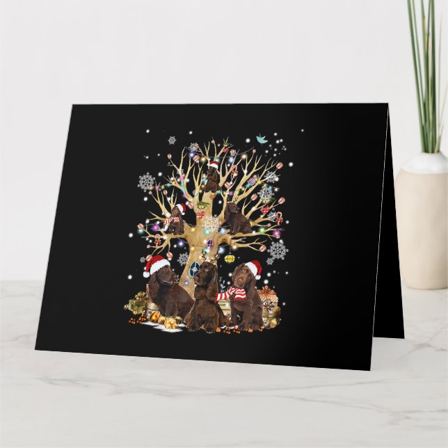 Carte Lumières de sapin de Noël Field Spaniel Xmas Pyjam (Devant)