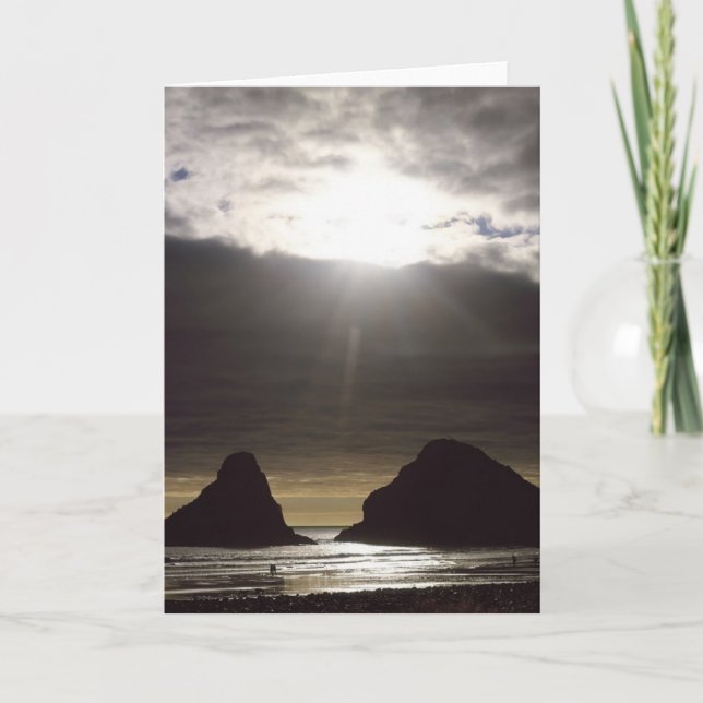 Carte Lune au-dessus des rochers océaniques Oregon (Devant)