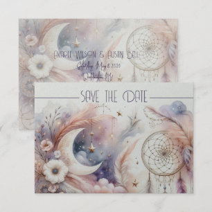 Carte Lune céleste rose et or Enregistrer la date