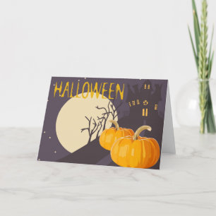 Carte Lune d'Halloween Éffrayante vintage et Citrouille 