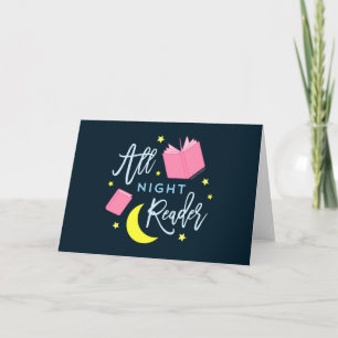Carte Lune Stars et livres roses Tous Lecteur de Nuit