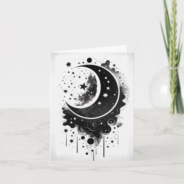 Carte Lune vectorielle noire et étoiles (Devant)