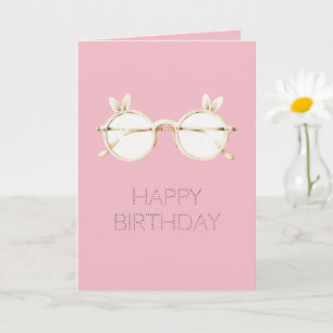 Carte Lunettes aux oreilles de lapin blanc rose Sourire