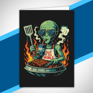 Carte Lunettes de soleil Fun BBQ Grill Alien Vert Rétro