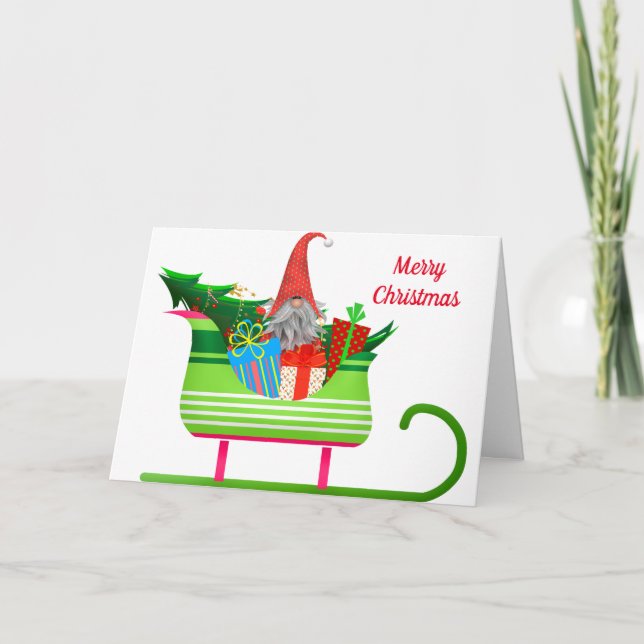 Carte Lutin de Noël et traîneau (Devant)