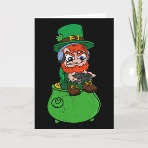 Carte Lutin jouant à un jeu vidéo St Patrick's Day Joueu