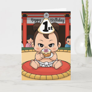 Carte lutteur de sumo babby 1er anniversaire
